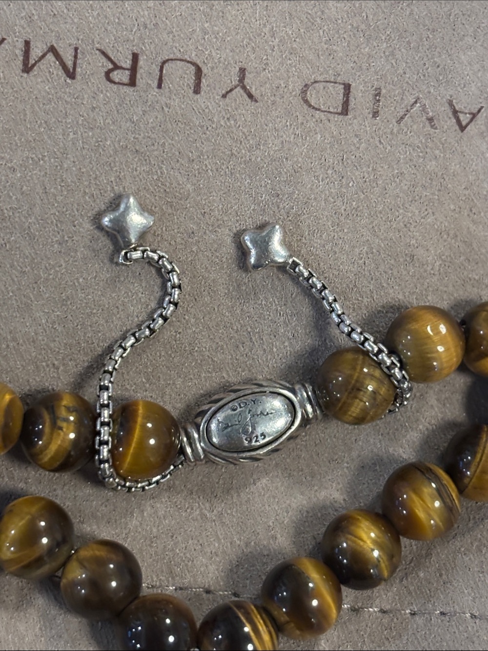 David Yurman Tiger Eye Bead Bracelet in Brown and Silver - Picture 2 of 4